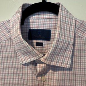 David Donahue Dress Shirt 16 1/2 36/37 Purple/Pink/Blue Plaid